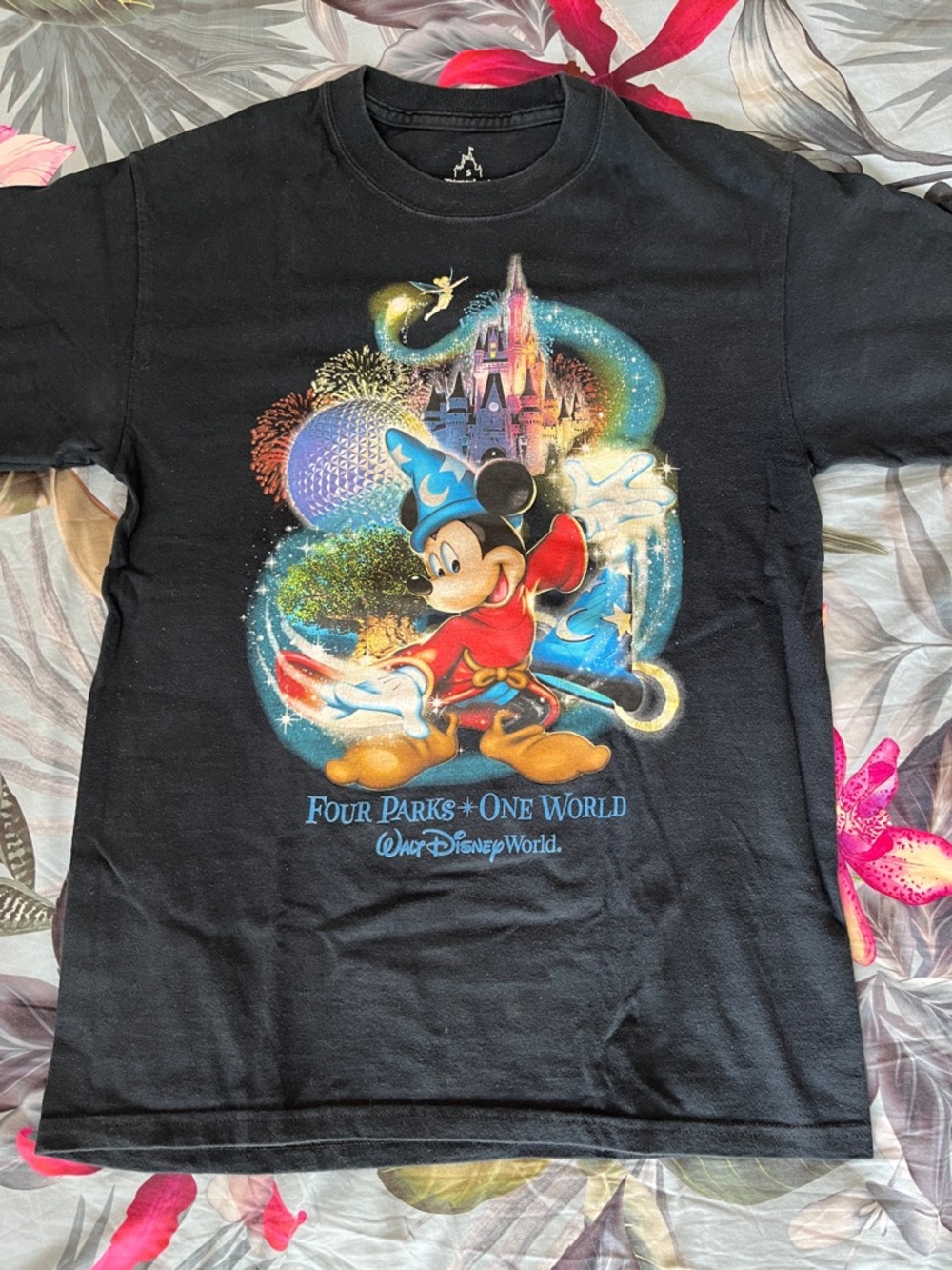 Hanes Black Mickey Sorcerer Graphic Tee with Multicolor Print